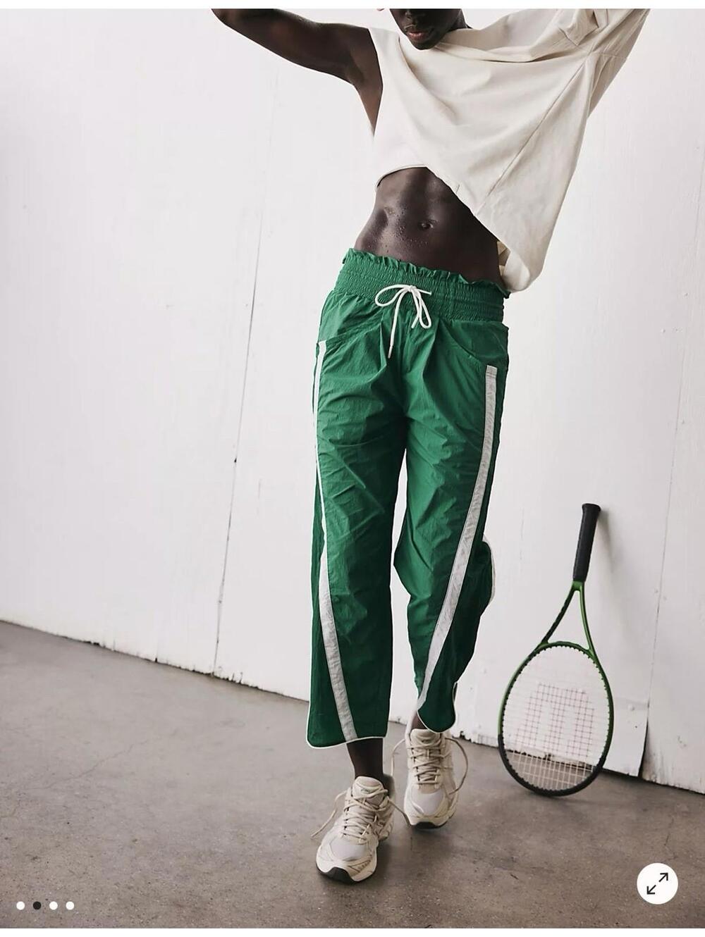 Free People Green Track Pants with White Side Stripes